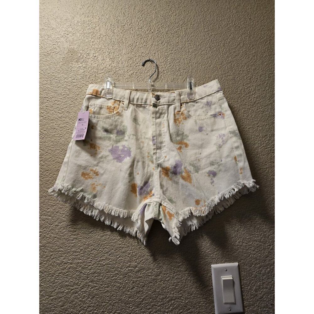 Wild Fable Tie Dye Shorts Size 12/31 Highest Rise Button Fly Raw Hem Fringe NWT